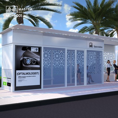 Galvanized Steel Open Type Bus Station Aluminum Solar LED Sign Box Bus Shelter For Sale