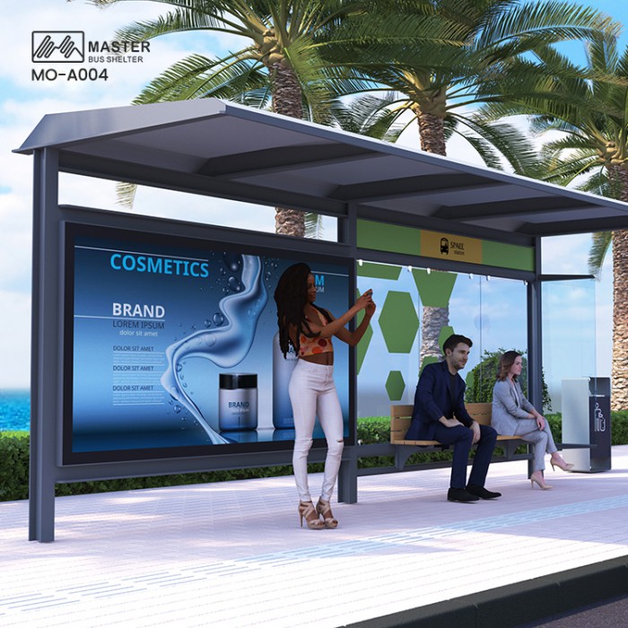 Outdoor Durable Single Sided Seated Shelter Stainless Steel Bus Shelter