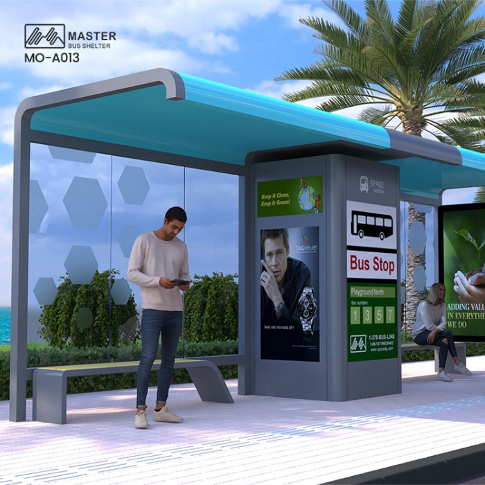 Good quality smart City Public Modern furniture Stainless Steel Customized Bus Stop Shelter